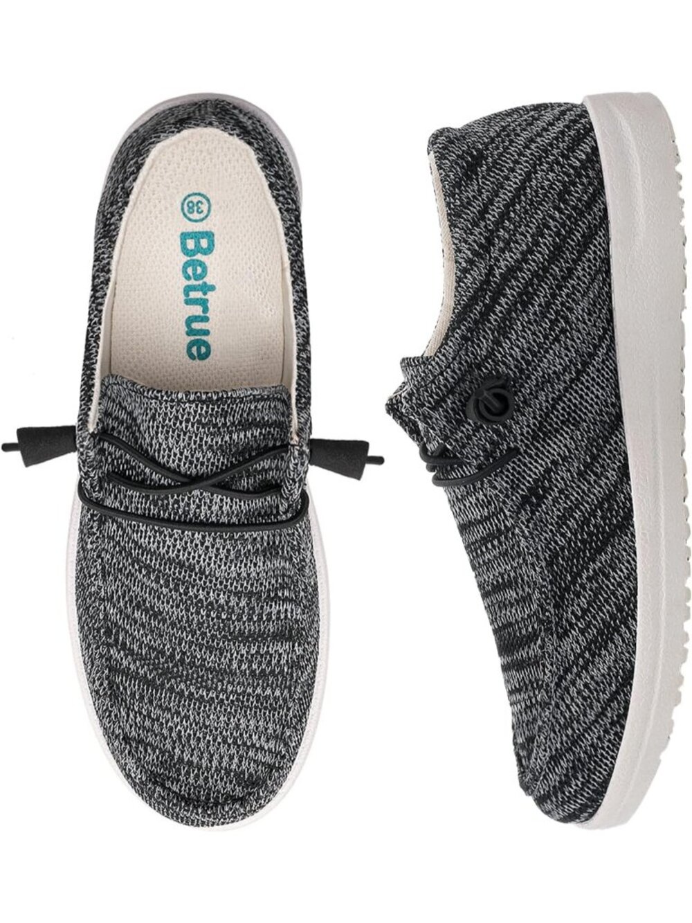 🆕Women's Black Grey Lightweight Boat Shoes Casual Loafers, Slip On Deck Shoes